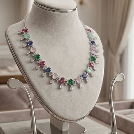 American Diamond Colored Necklace Set with Earrings