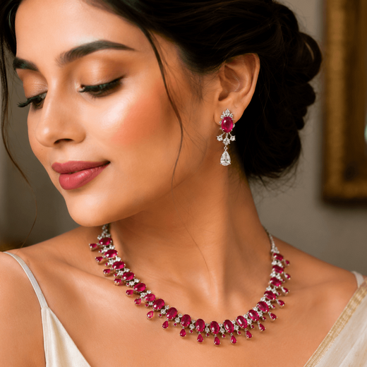 American Diamond Colored Necklace Set with Earrings