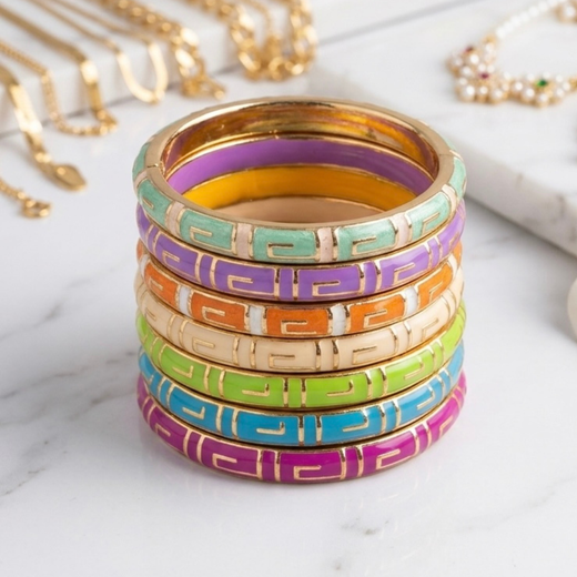 Nesovi Enamel Greek Key Hinged Bangle