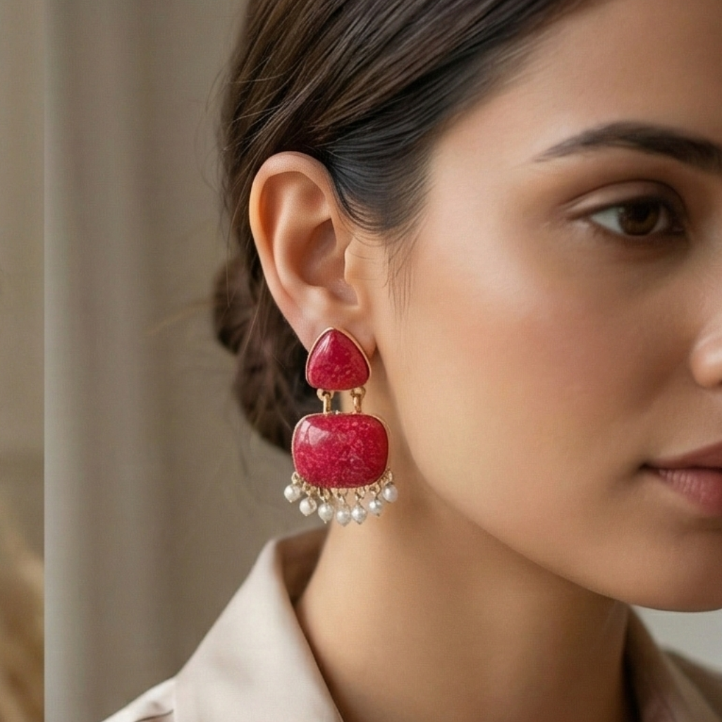 Ruby Stone Drop Earrings