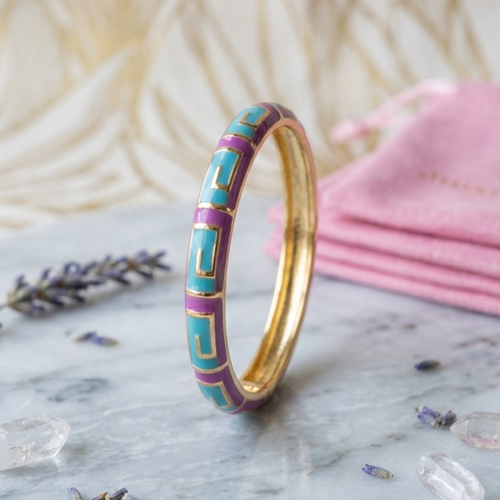 Nesovi Enamel Greek Key Hinged Bangle