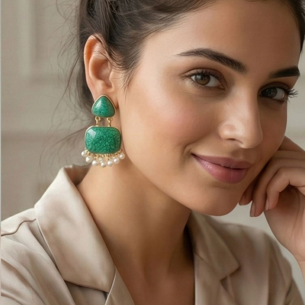 Emerald Green Stone Earrings