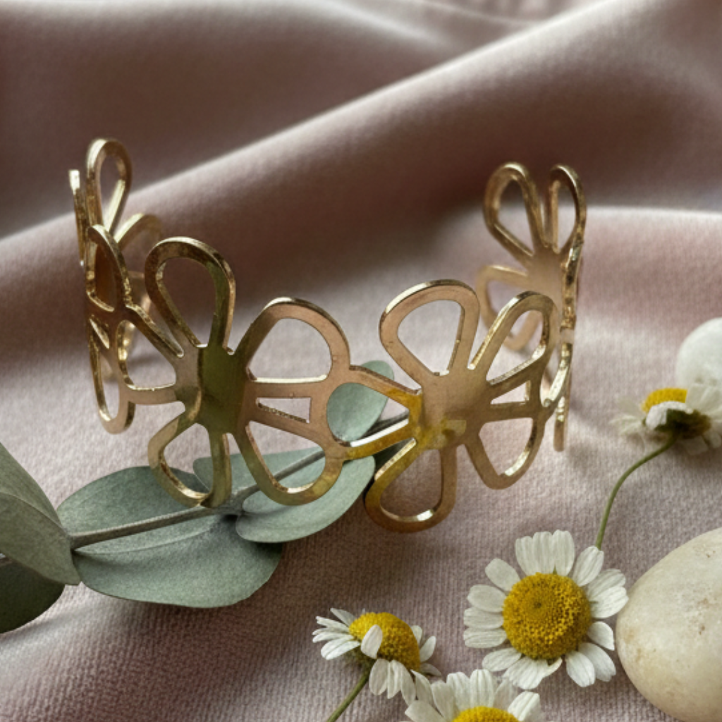 Golden Floral Open Cuff Bracelet