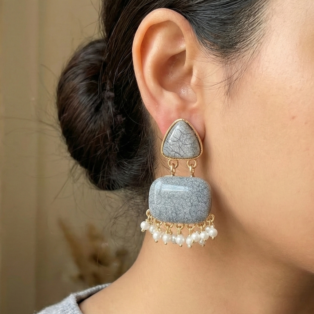Charcoal Grey Stone Earrings
