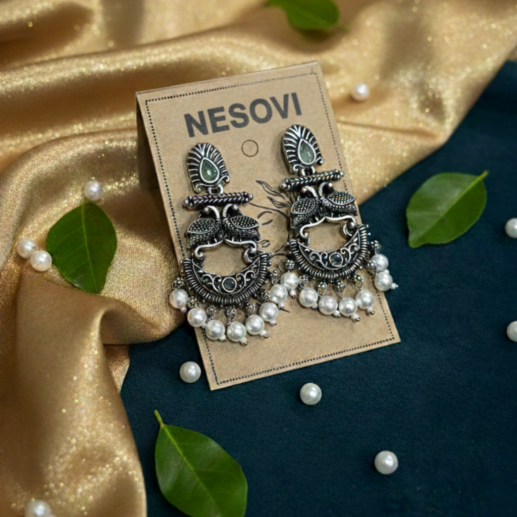 Emerald Oxidised Pearl Chandbali