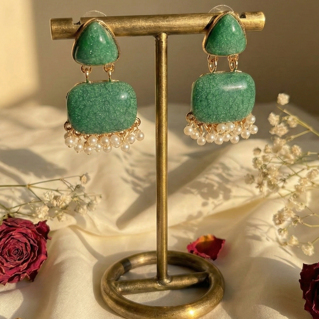 Emerald Green Stone Earrings