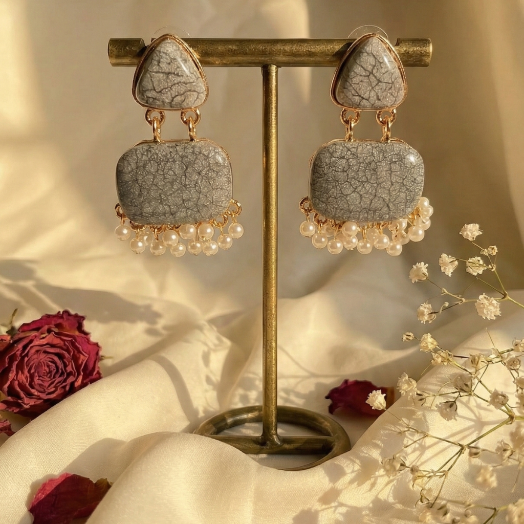 Charcoal Grey Stone Earrings