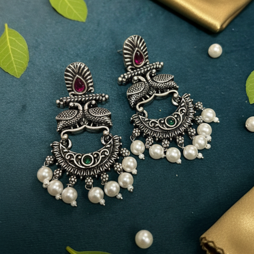 Emerald Oxidised Pearl Chandbali