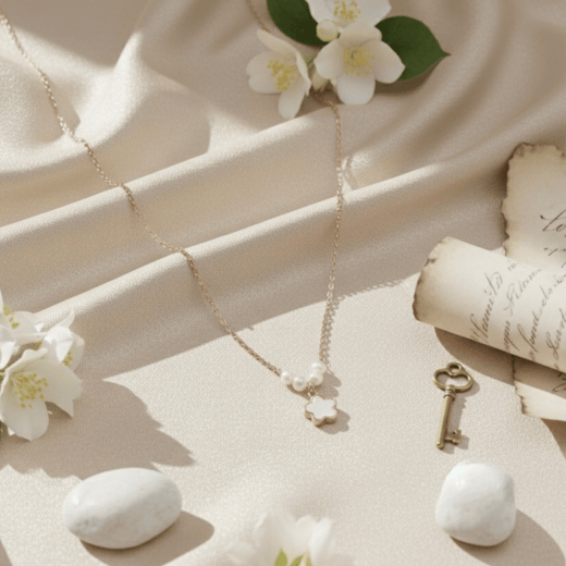 Anti Tarnish Pearl & Flower Pendant Necklace