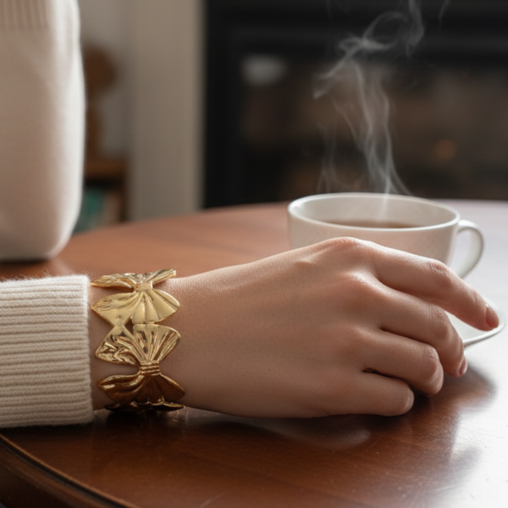 Golden Bow Statement Cuff Bracelet