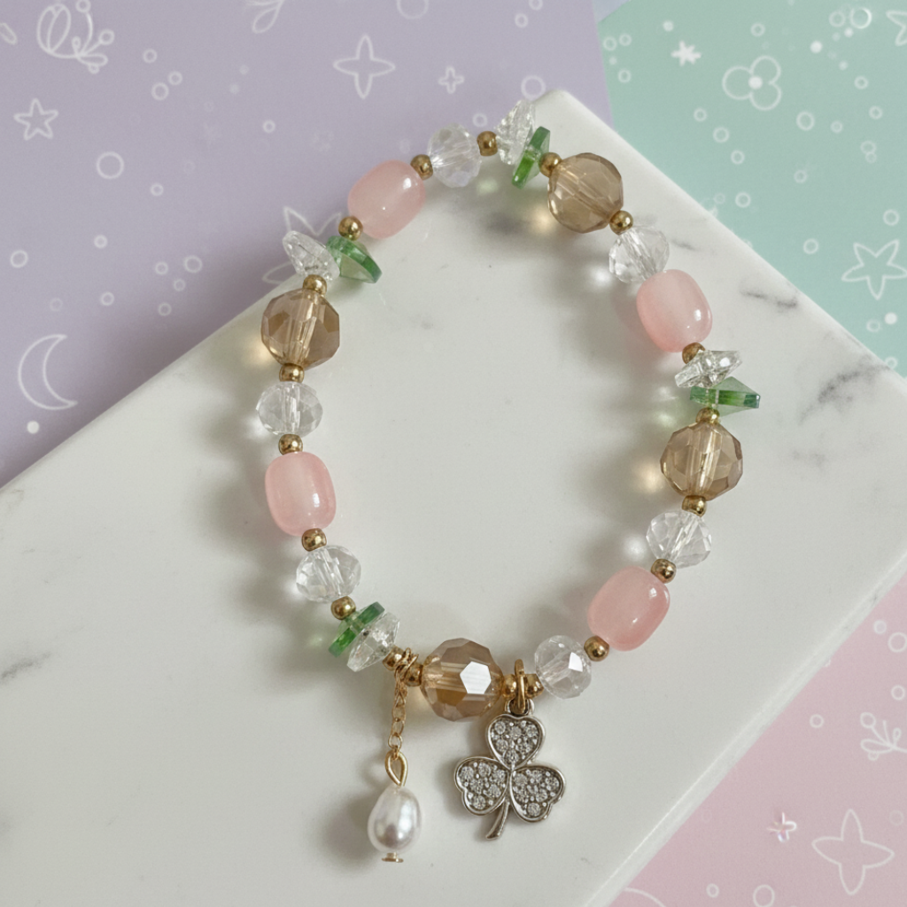 Pastel Clover Charm Beaded Bracelet