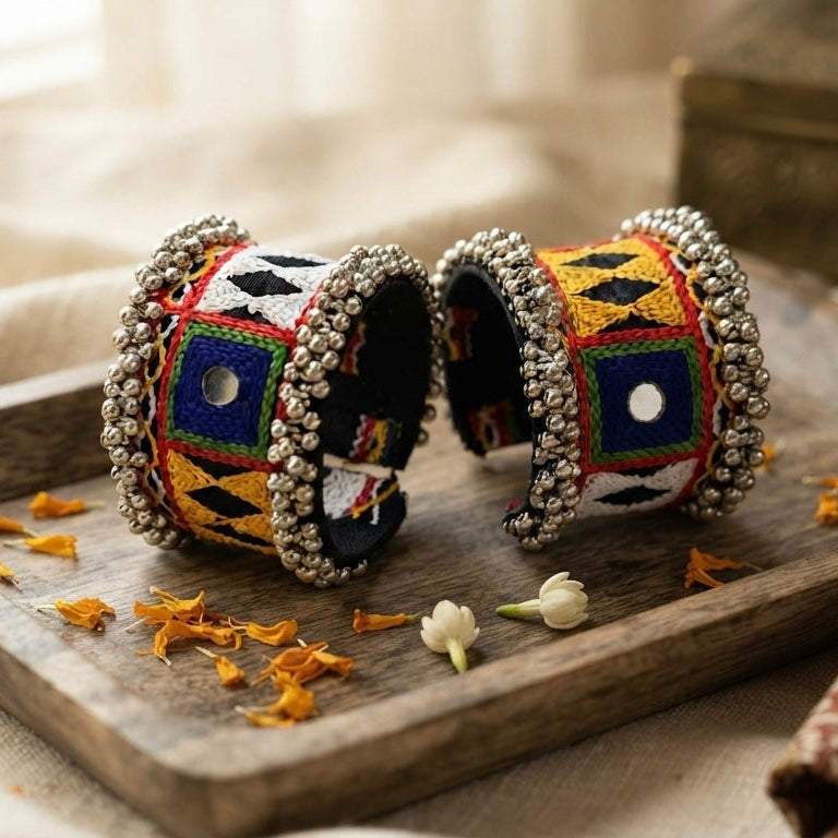 Vibrant Gujarati Tribal Embroidered Cuff Bracelet