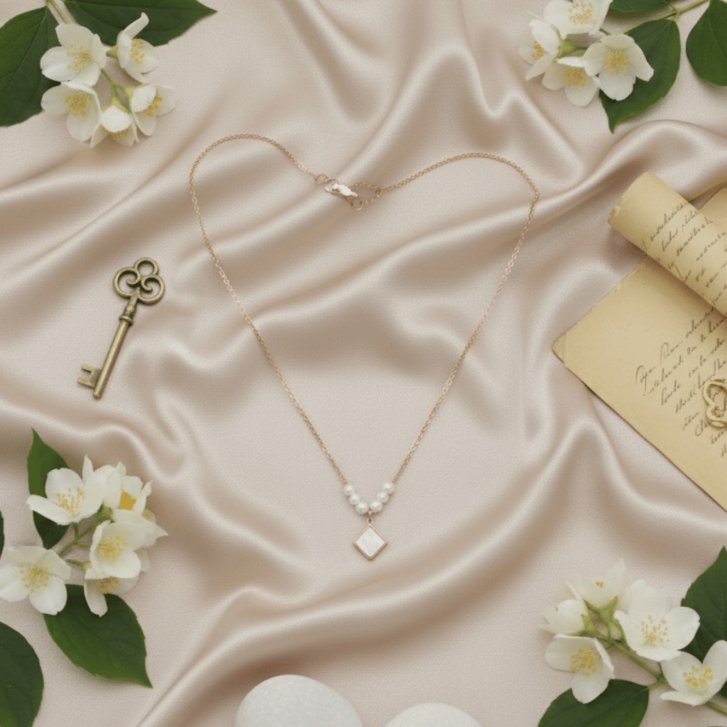 Pearl & Dimond Pendant Necklace