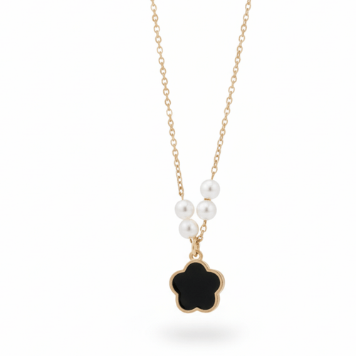 Black Flower pearl Pendant Necklace