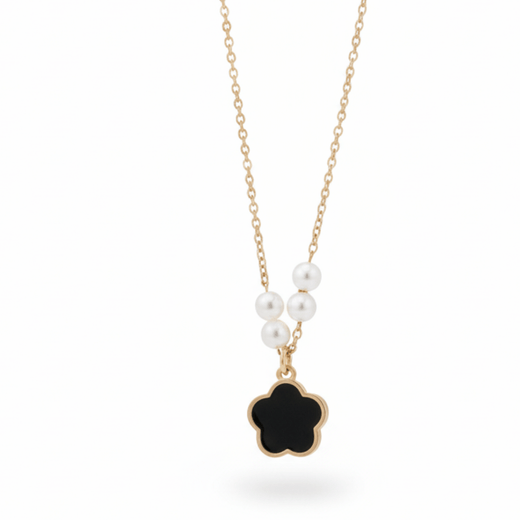 Anti Tarnish Black Flower Pearl Pendant Necklace