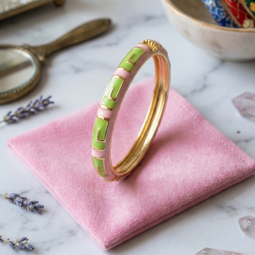 Nesovi Enamel Greek Key Hinged Bangle