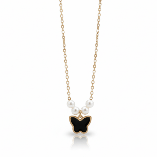 Anti Tarnish Butterfly Pearl Pendant Necklace