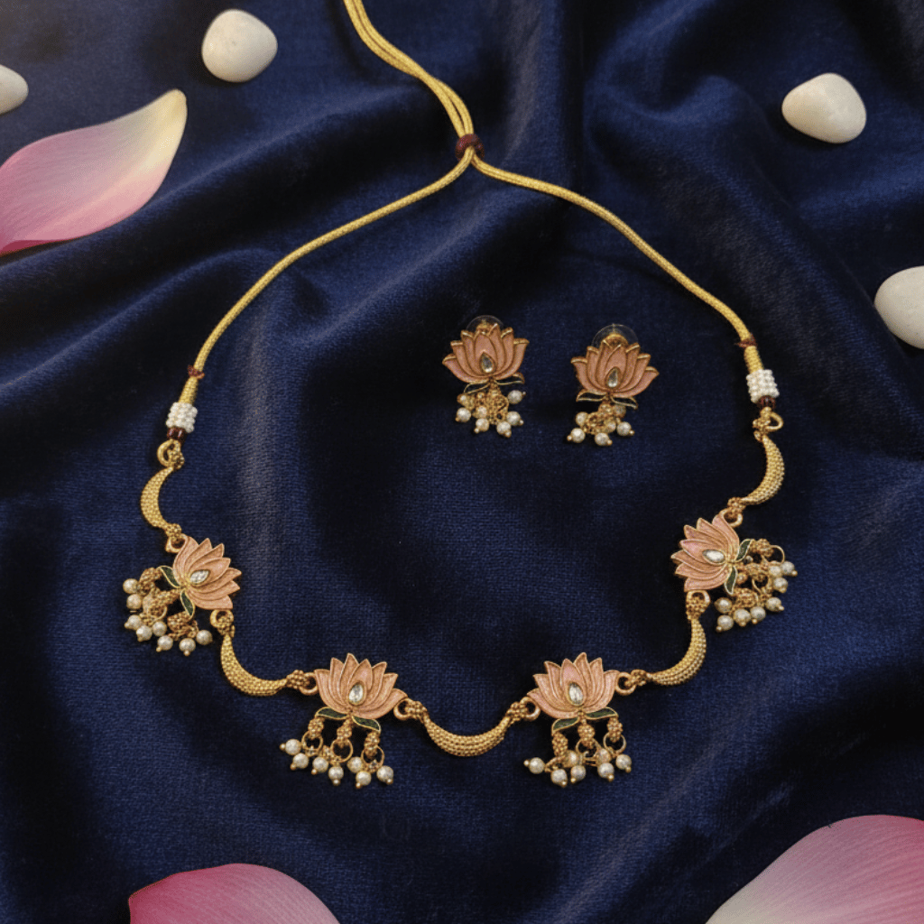 Peach Lotus Meenakari Set