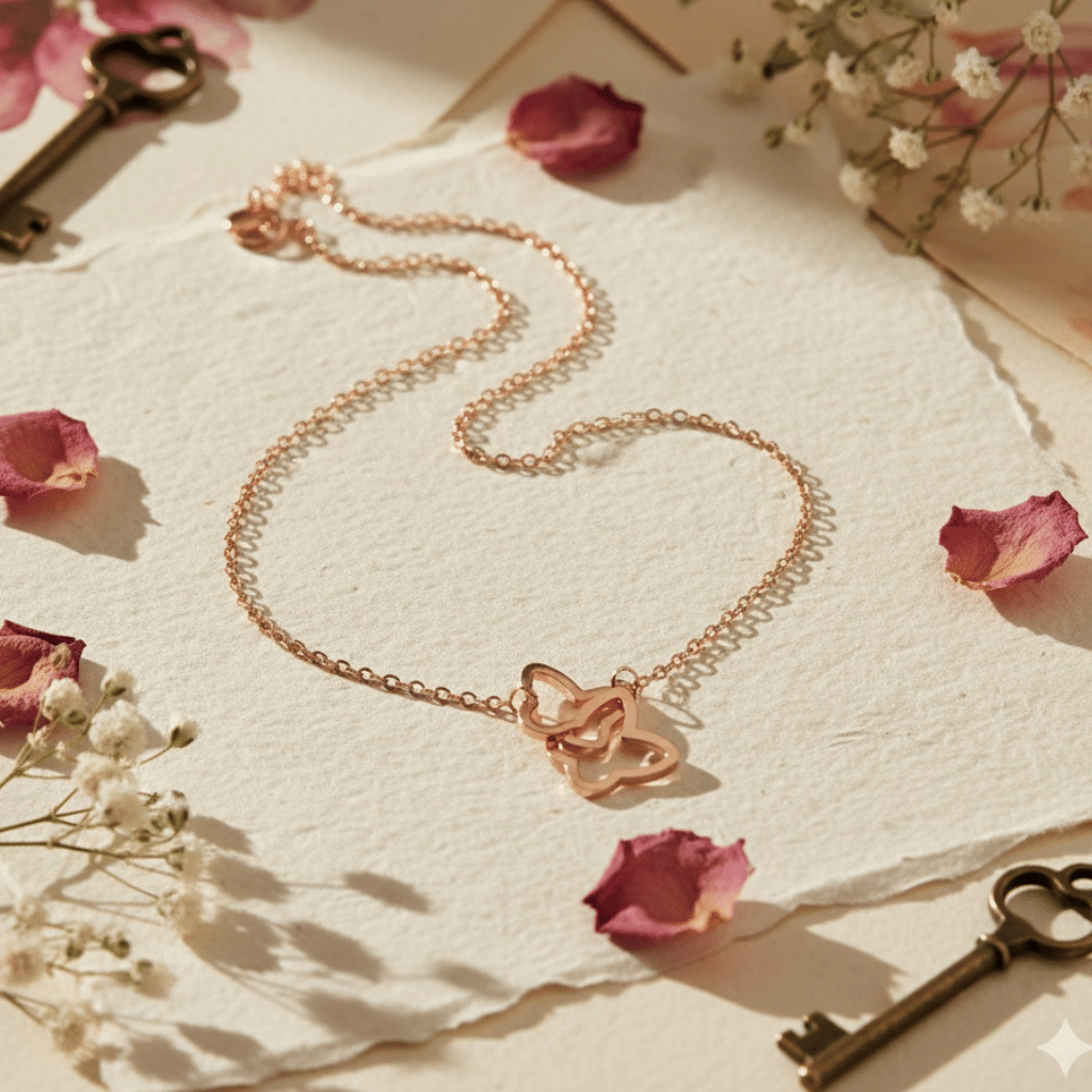 Anti Tarnish Butterfly Interlock Pendant Necklace