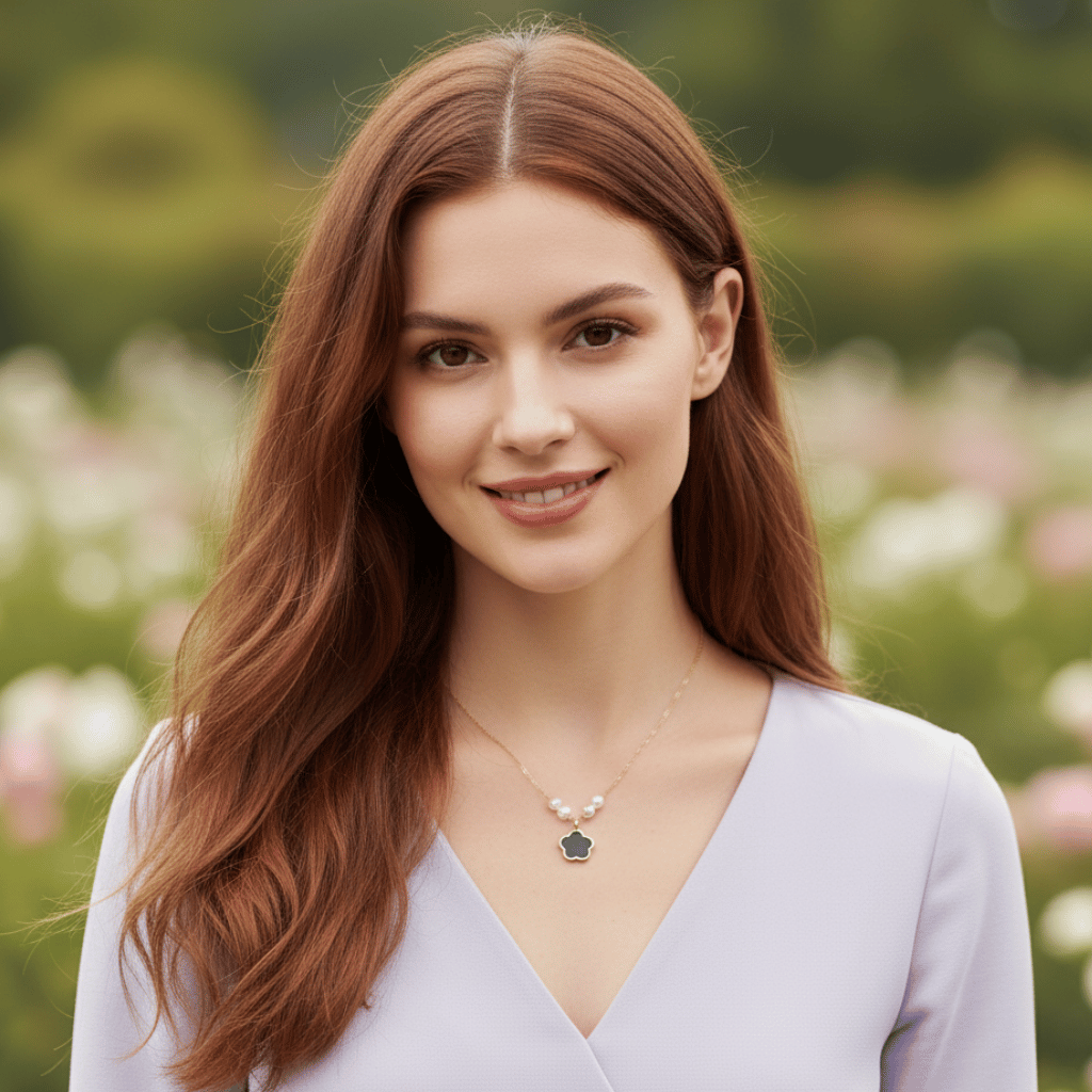 Anti Tarnish Black Flower Pearl Pendant Necklace