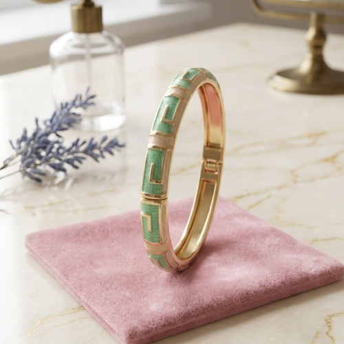 Nesovi Enamel Greek Key Hinged Bangle