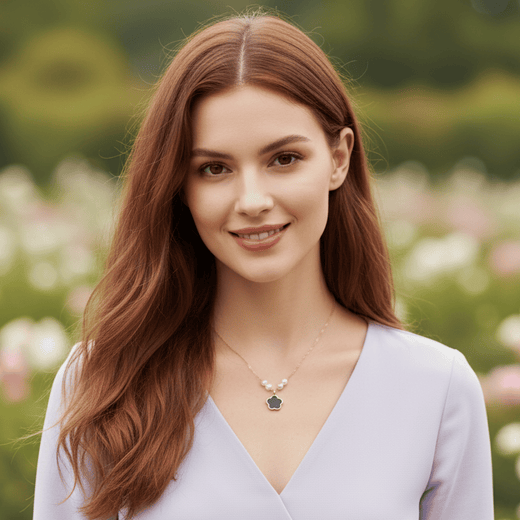 Anti Tarnish Black Clover Pearl Pendant Necklace