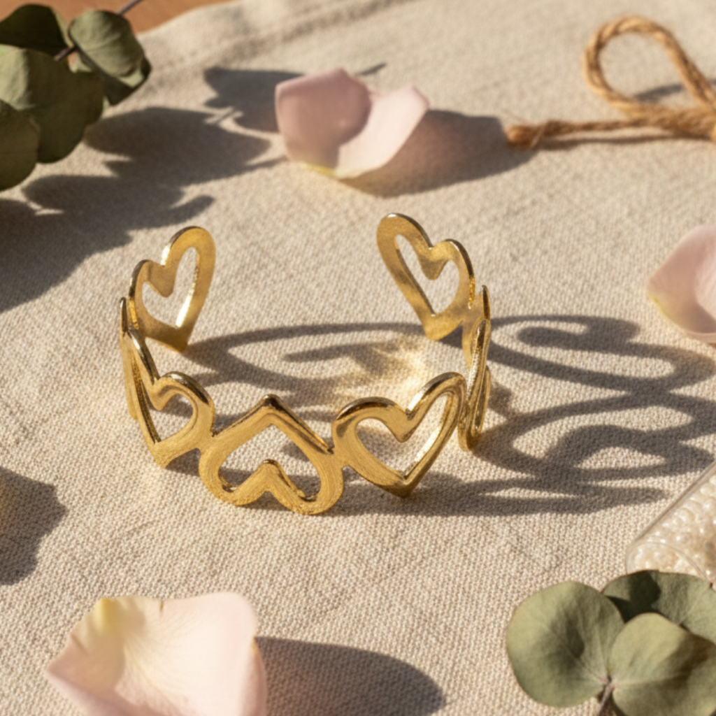 Golden Heart Open Cuff Bracelet