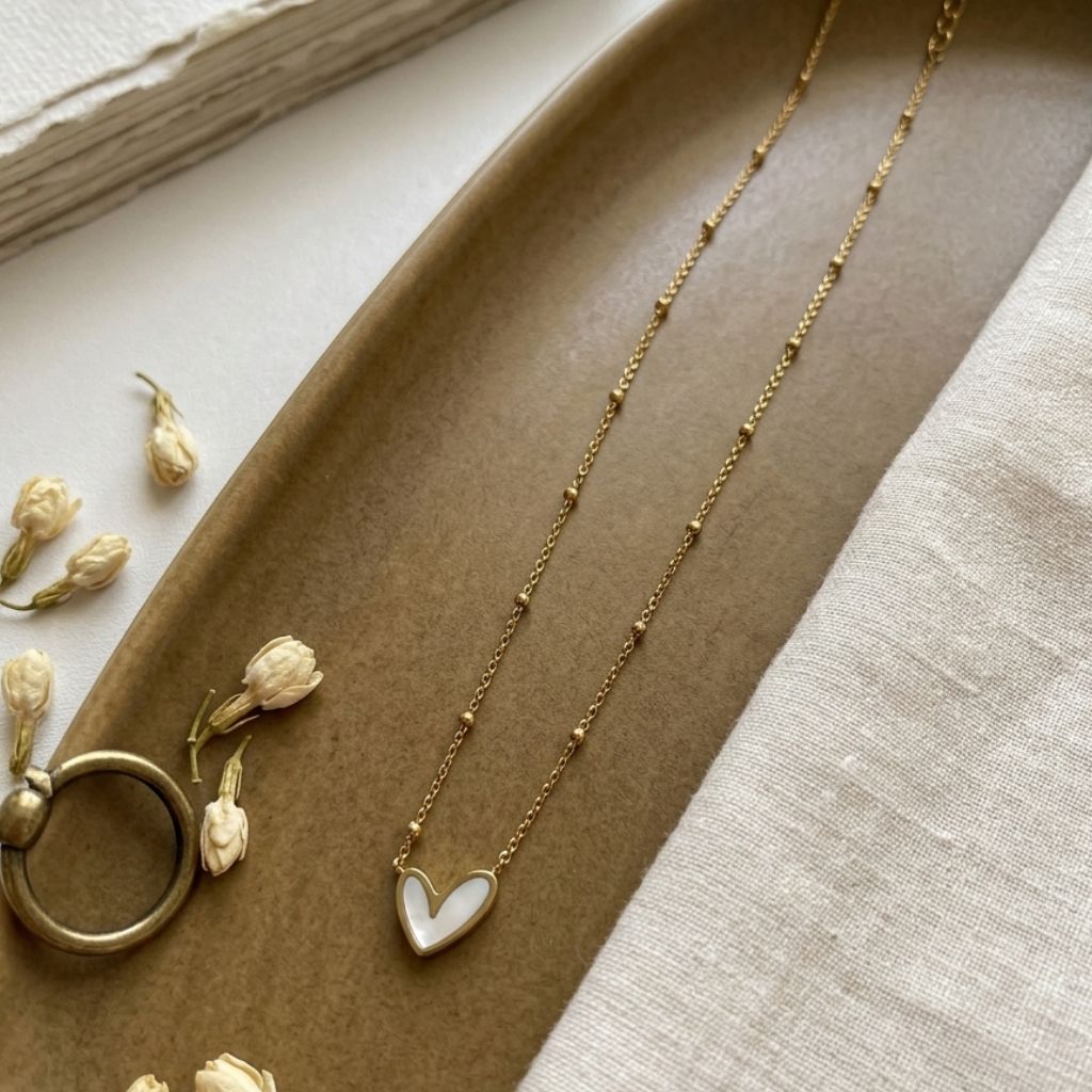 Antitarnish Gold Necklace with Enamel Heart Pendant | Dainty Jewelry for Women