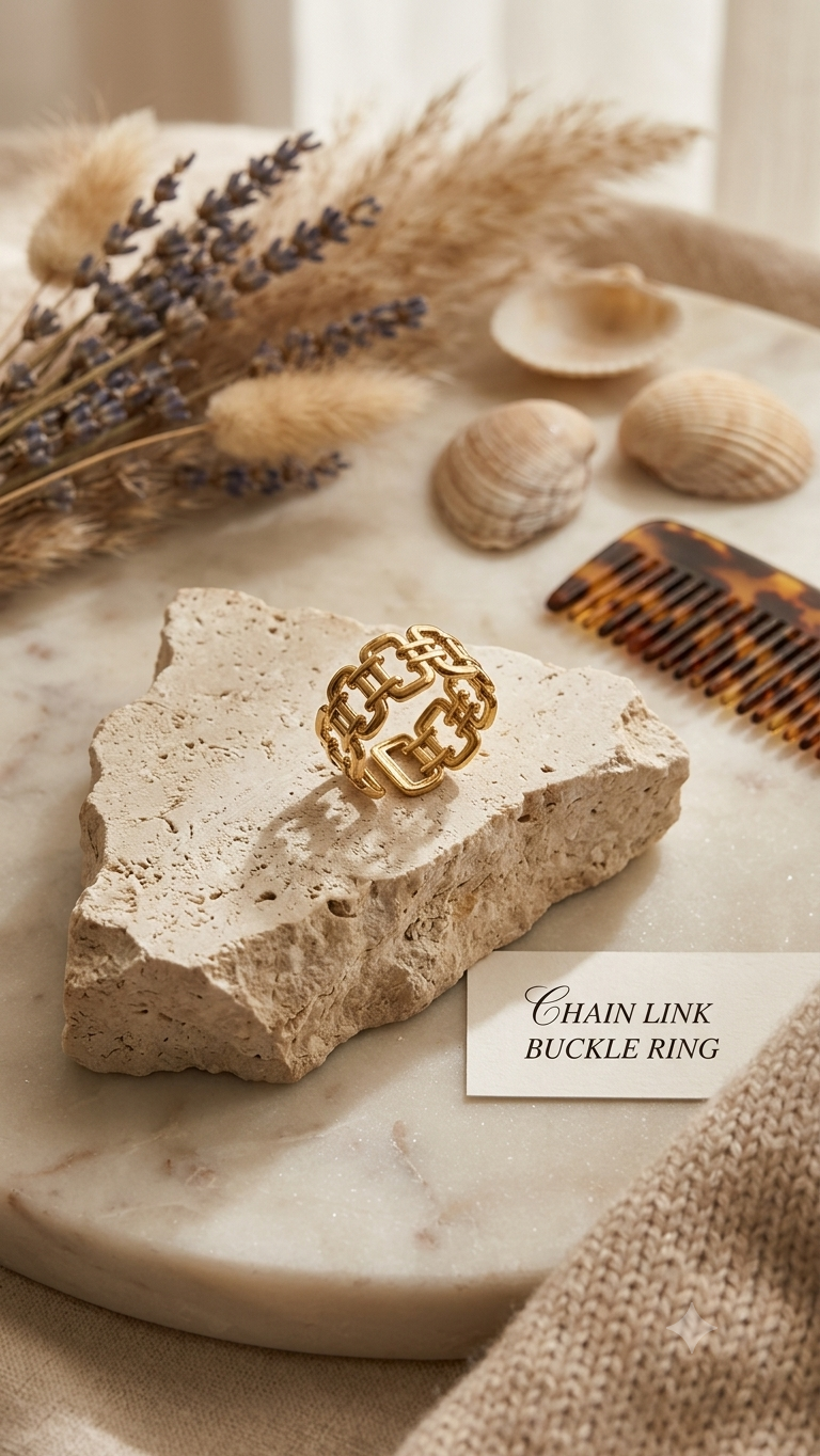 Adjustable Gold Chain Link Band Ring