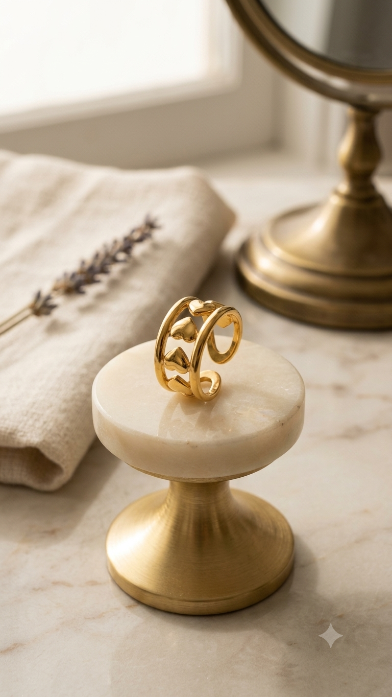 Adjustable Gold Heart Band Ring