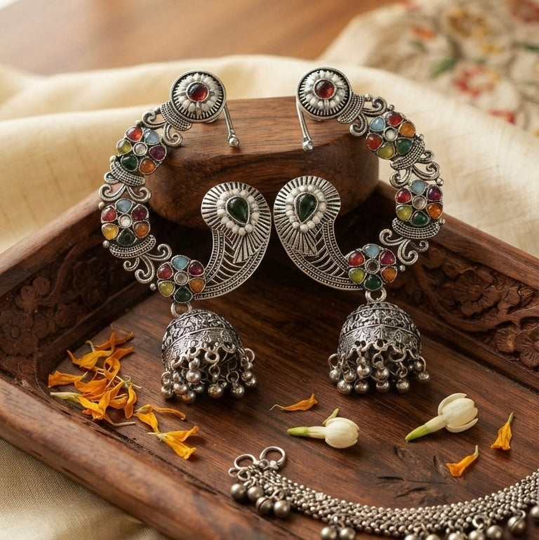 Boho Multicolor Gemstone Jhumka Earrings