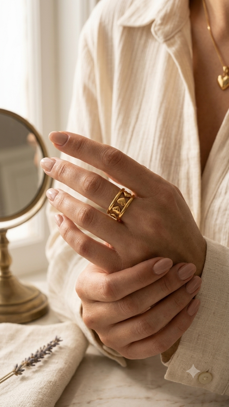 Adjustable Gold Heart Band Ring
