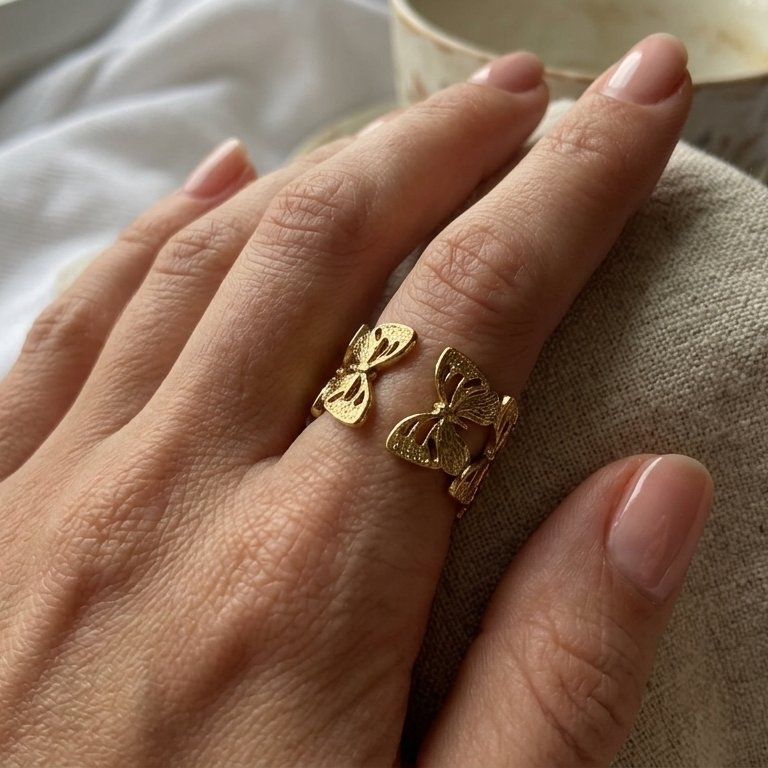 Adjustable Anti-Tarnish Gold Butterfly Ring
