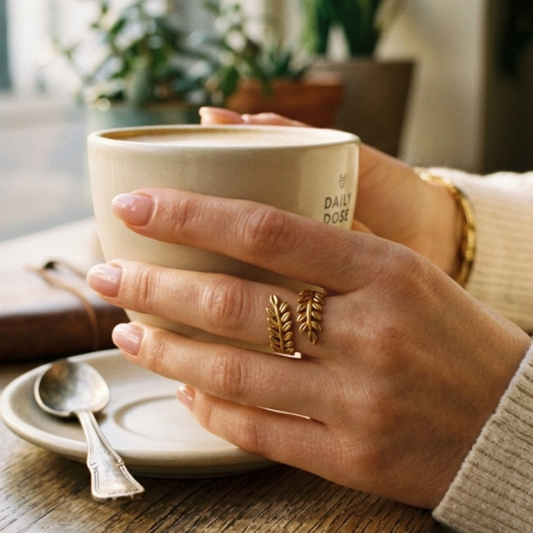 Adjustable Anti-Tarnish Leaf Ring wear in hand
