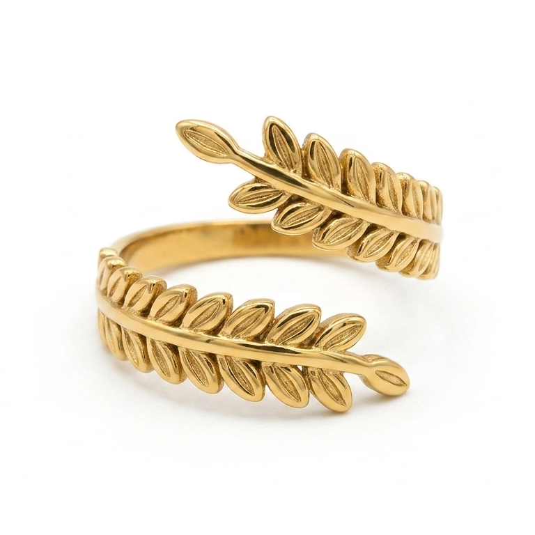 Adjustable Anti-Tarnish Leaf Ring white bg