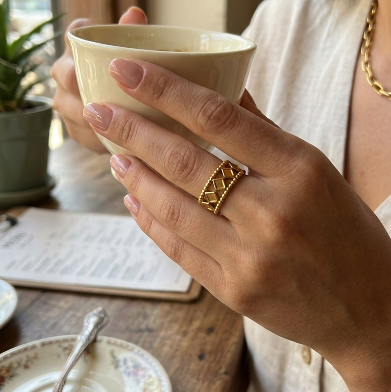 Adjustable Gold Diamond Cut Band Ring