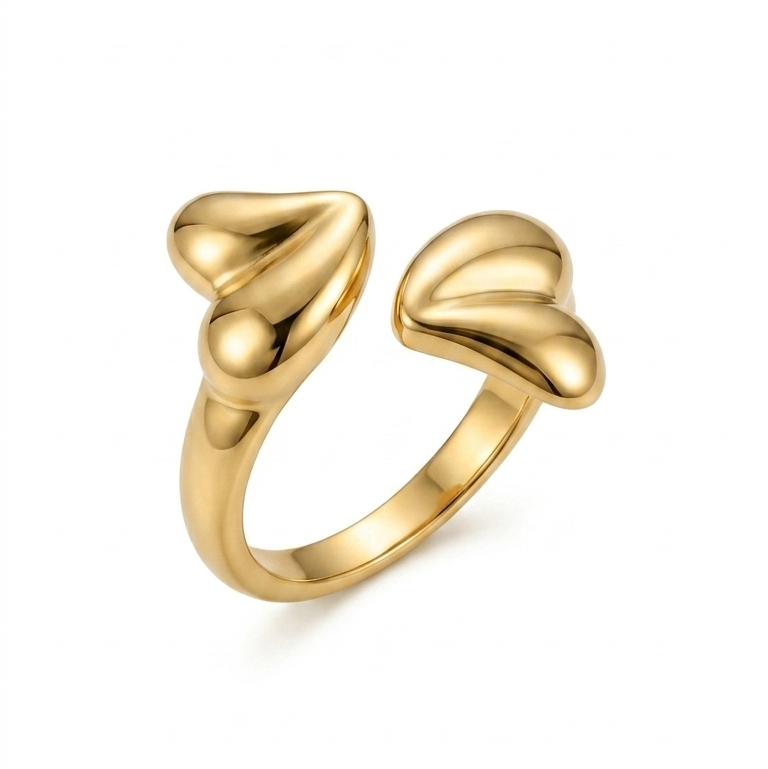 Adjustable Gold Double Heart Ring white bg