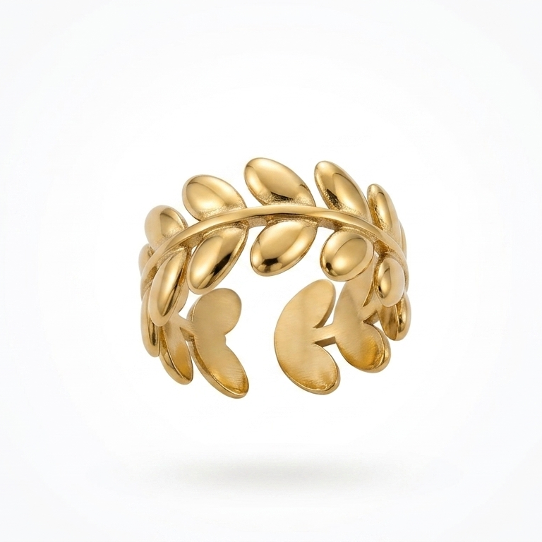 Adjustable Gold Leaf Wheat Band Ring