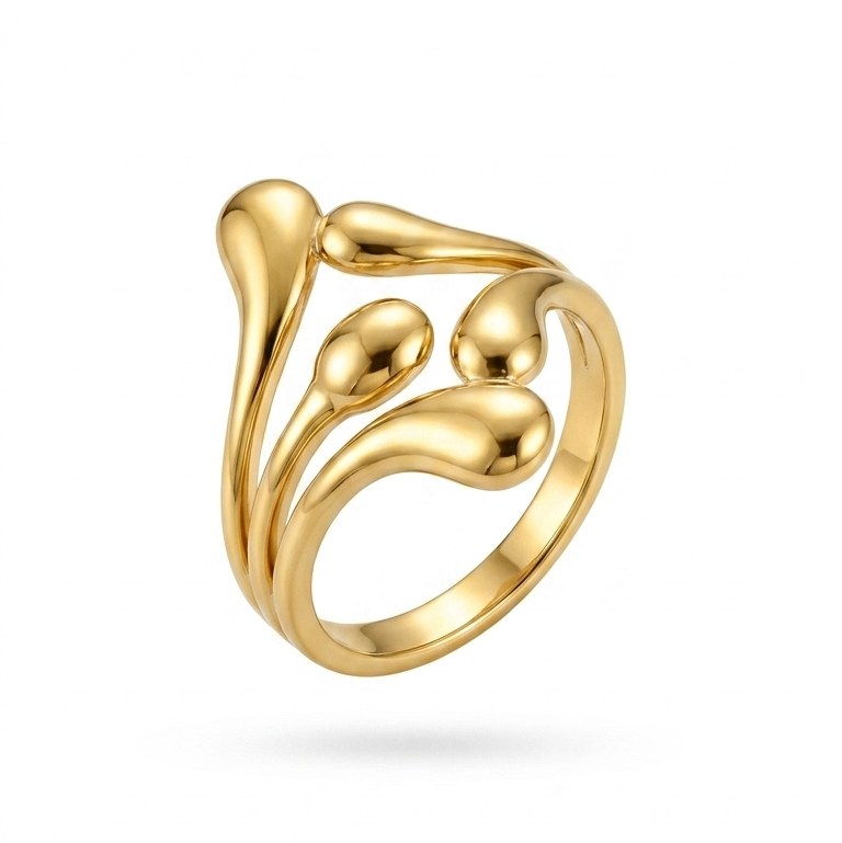 Adjustable Gold Teardrop Floral Ring