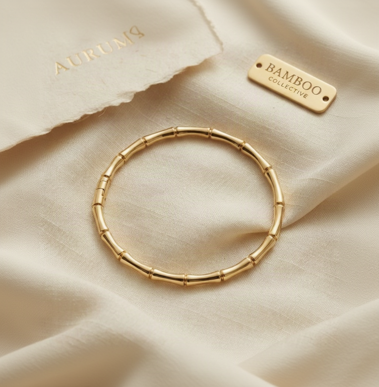 Anti-Tarnish gold bamboo-style bangle bracelet