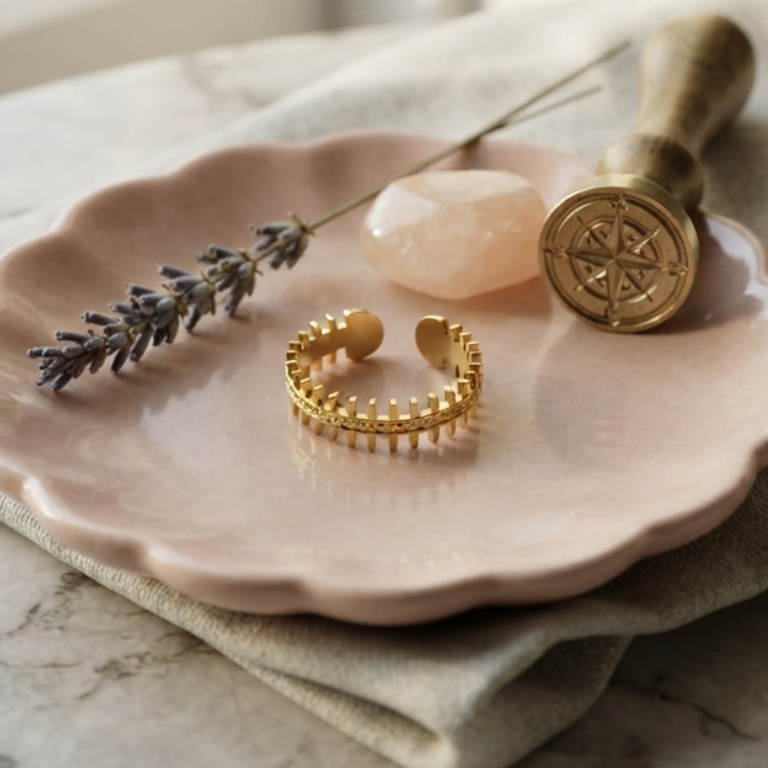 Antitarnish adjustable gold beaded ring