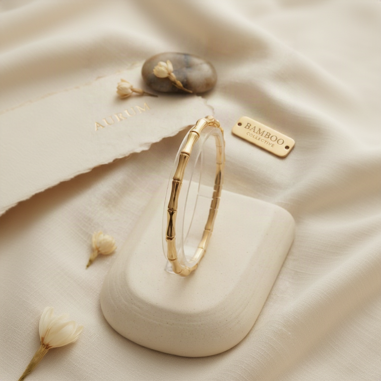 Antitarnish gold bamboo-style bangle bracelet.