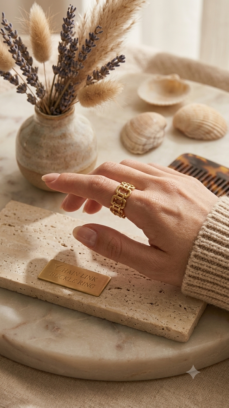 Adjustable Gold Chain Link Band Ring