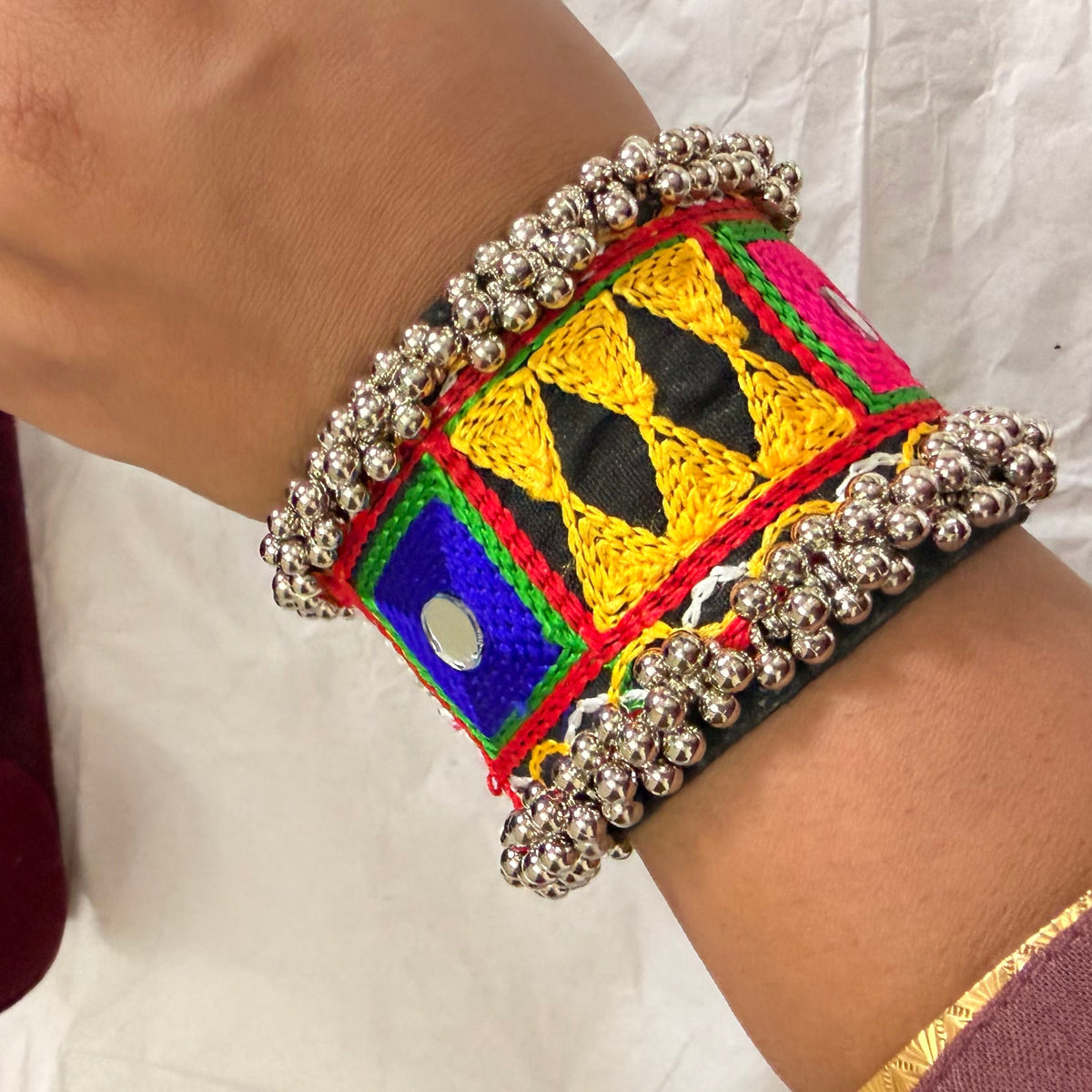 Vibrant Gujarati Tribal Embroidered Cuff Bracelet