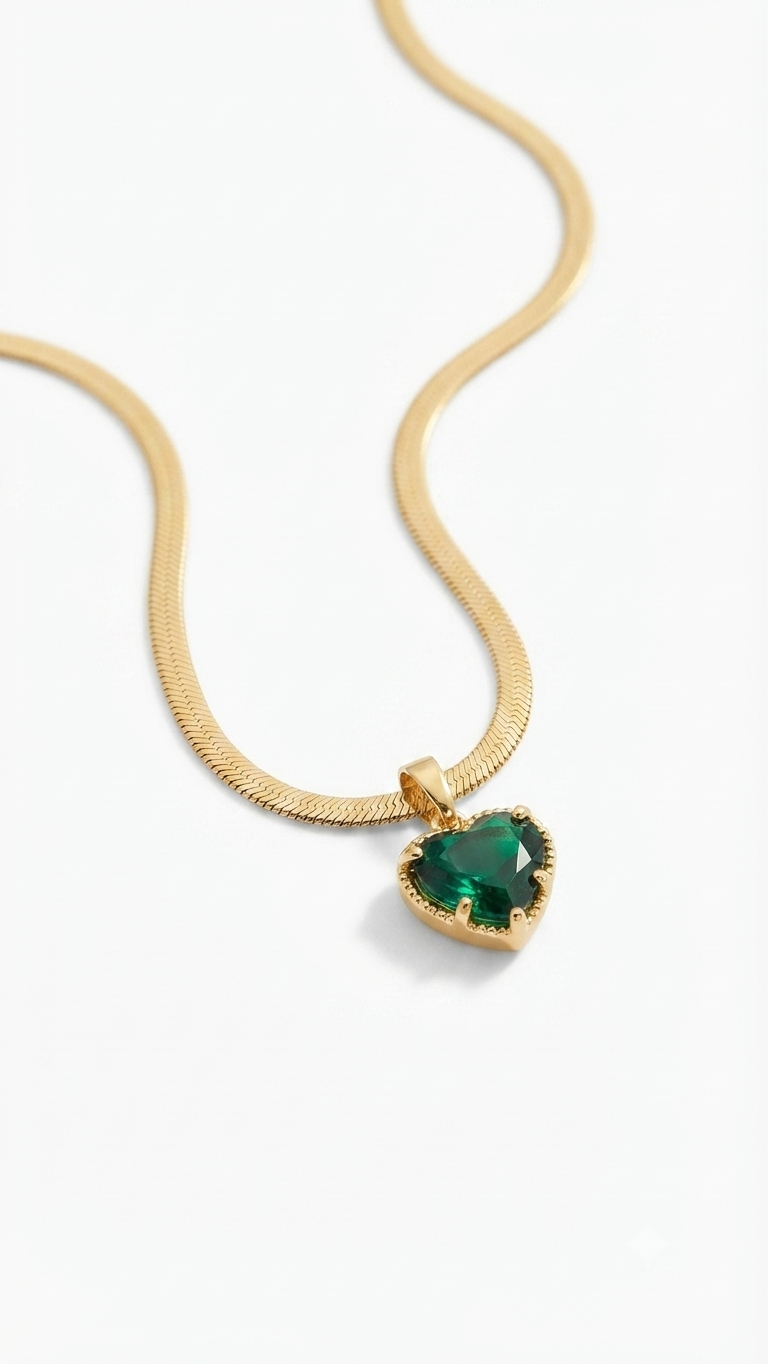 Emerald Green Heart Pendant Necklace | Anti-Tarnish
