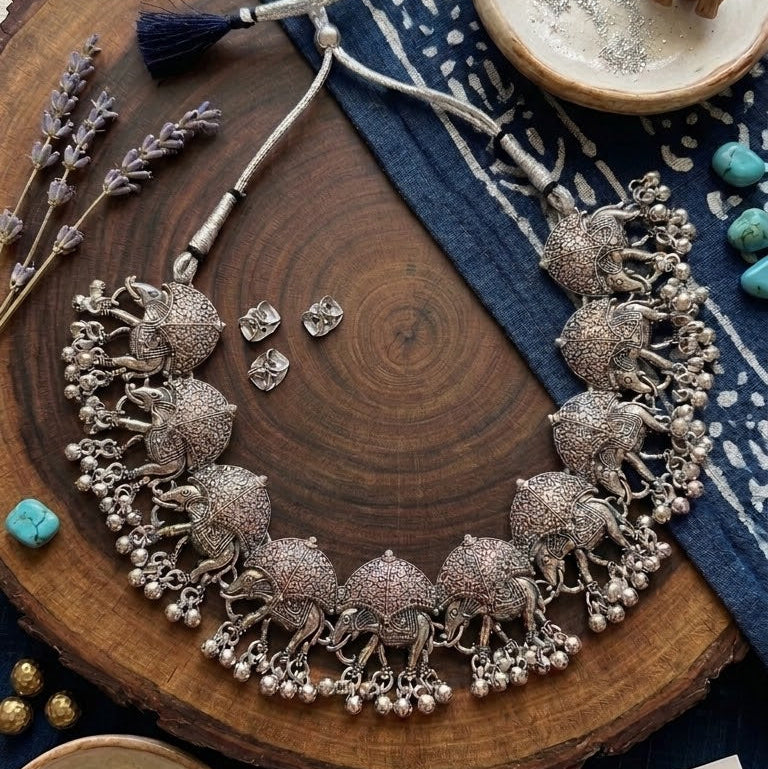 Antique Silver elephant Choker Set