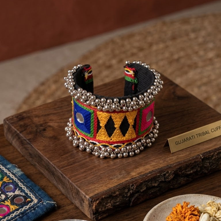 Vibrant Gujarati Tribal Embroidered Cuff Bracelet