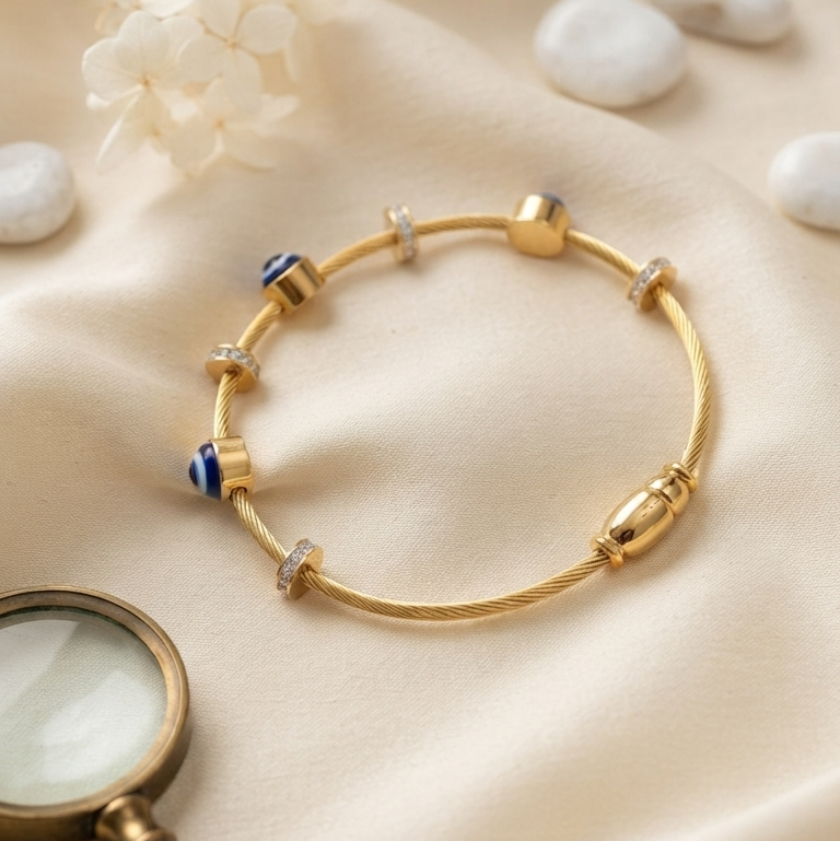 Evil Eye Gold Bracelet | Anti-Tarnish Kada