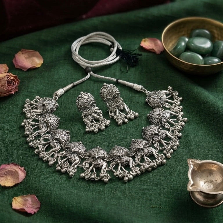 Antique Silver elephant Choker Set