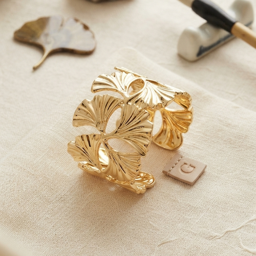 Gold Ginkgo Leaf Cuff Bracelet